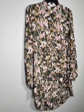 Abstract Floral Button-Up Tunic in Olive, Blush & Taupe